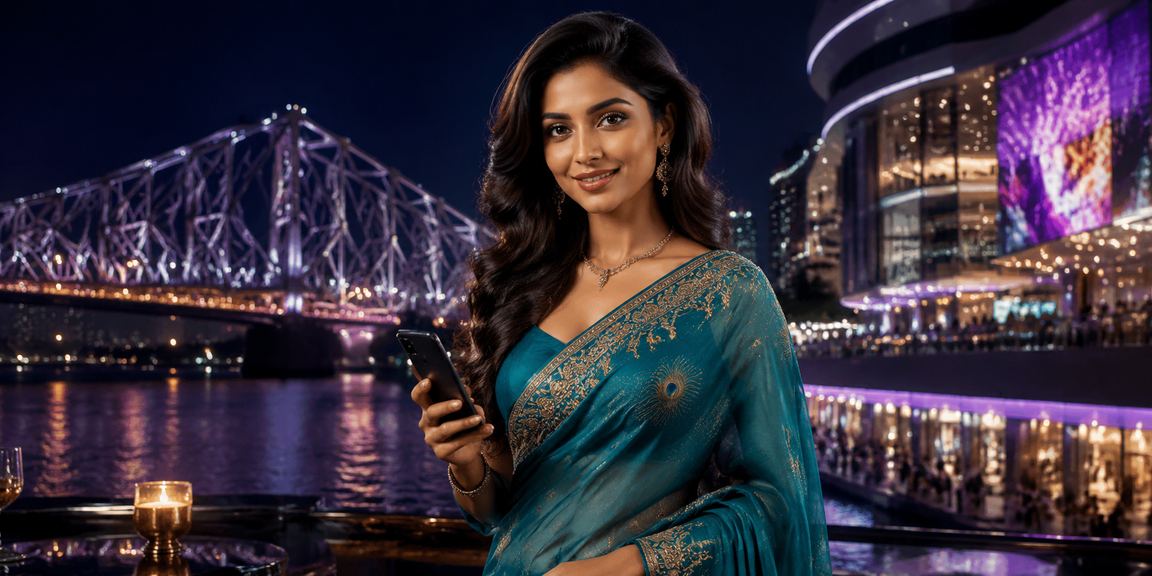 Indian player peacefully enjoying responsible gaming in traditional attire